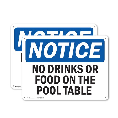 Signmission No Drinks Or Food On Pool Table, 18 in W x Rectangle, Plastic OS-2PACK-NS-P-1218-L-14493